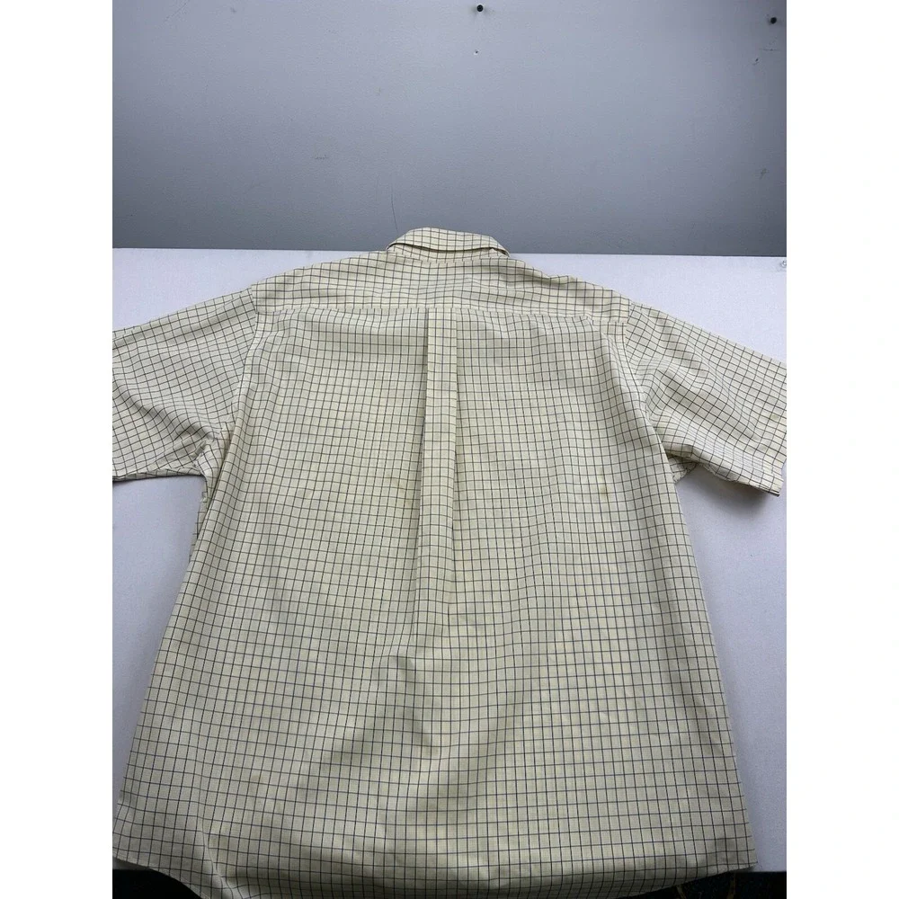 Brooks Brothers Mens Large Short Sleeve Shirt Button Down‎ Yellow Plaid *STAINS*